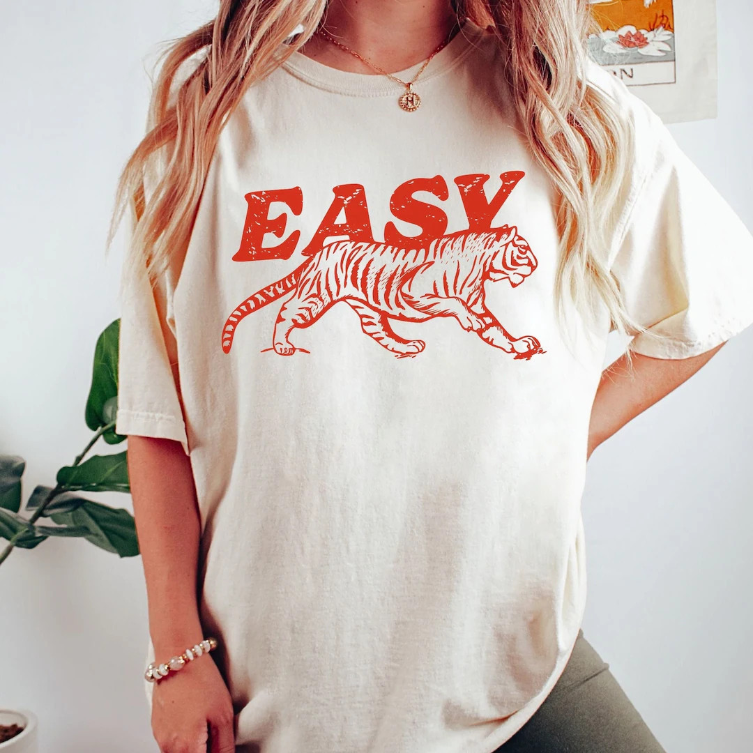 Easy Tiger Shirt, Retro Boho Tee, Unisex Trendy Aesthetic Comfort Colors Shirt, Oversized Graphic... | Etsy (US)