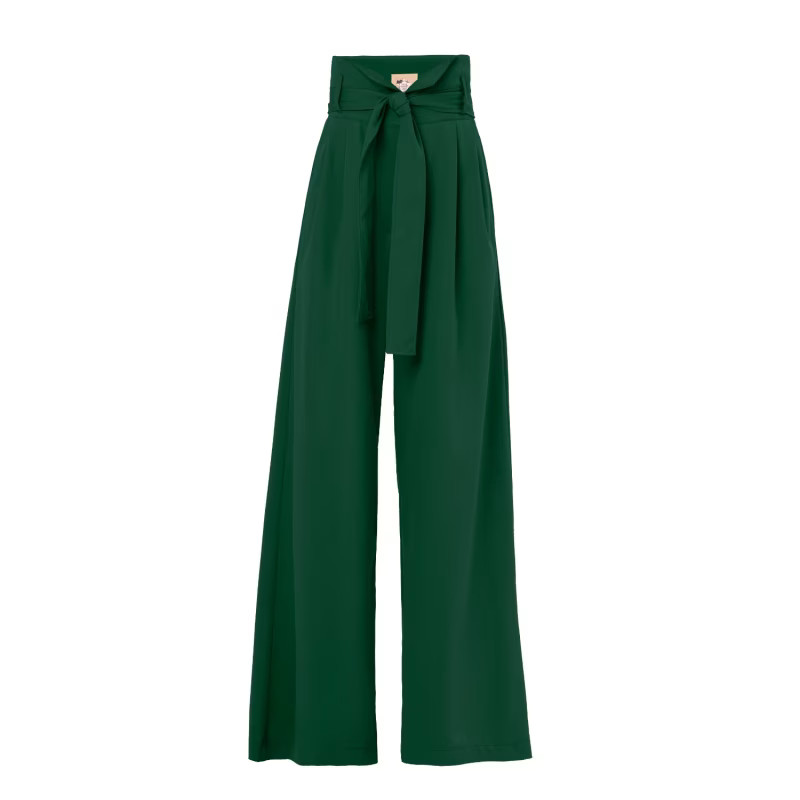 Dark Green High Waist Long Wide Leg Trousers | Wolf and Badger (Global excl. US)