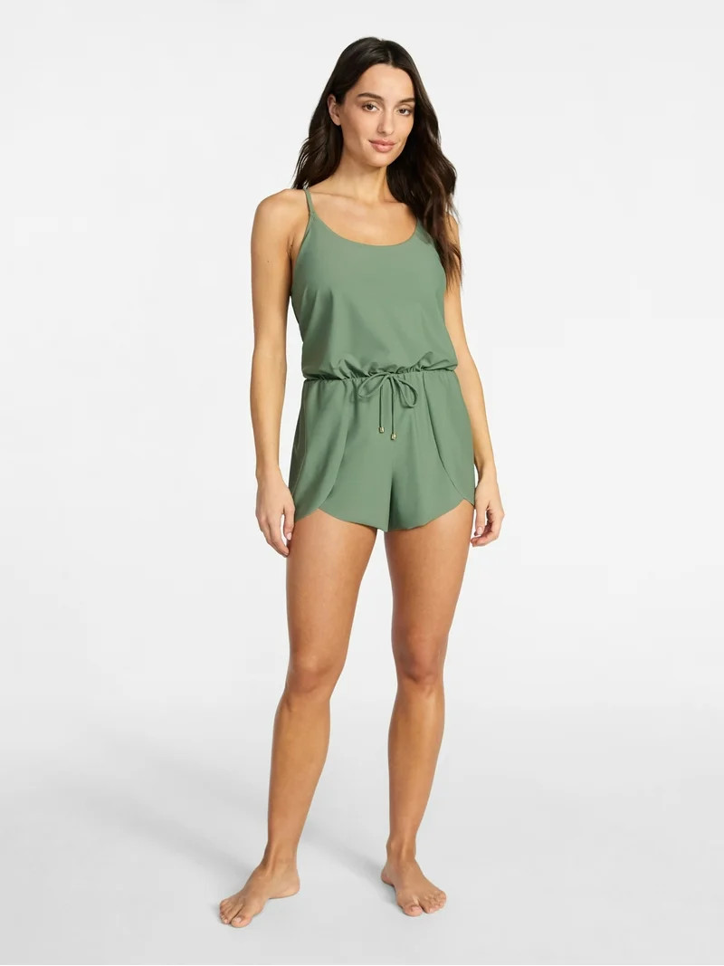 Time and Tru Women's and Women's Plus Size Tank Romper Swimsuit, Sizes XS-3X | Walmart (US)