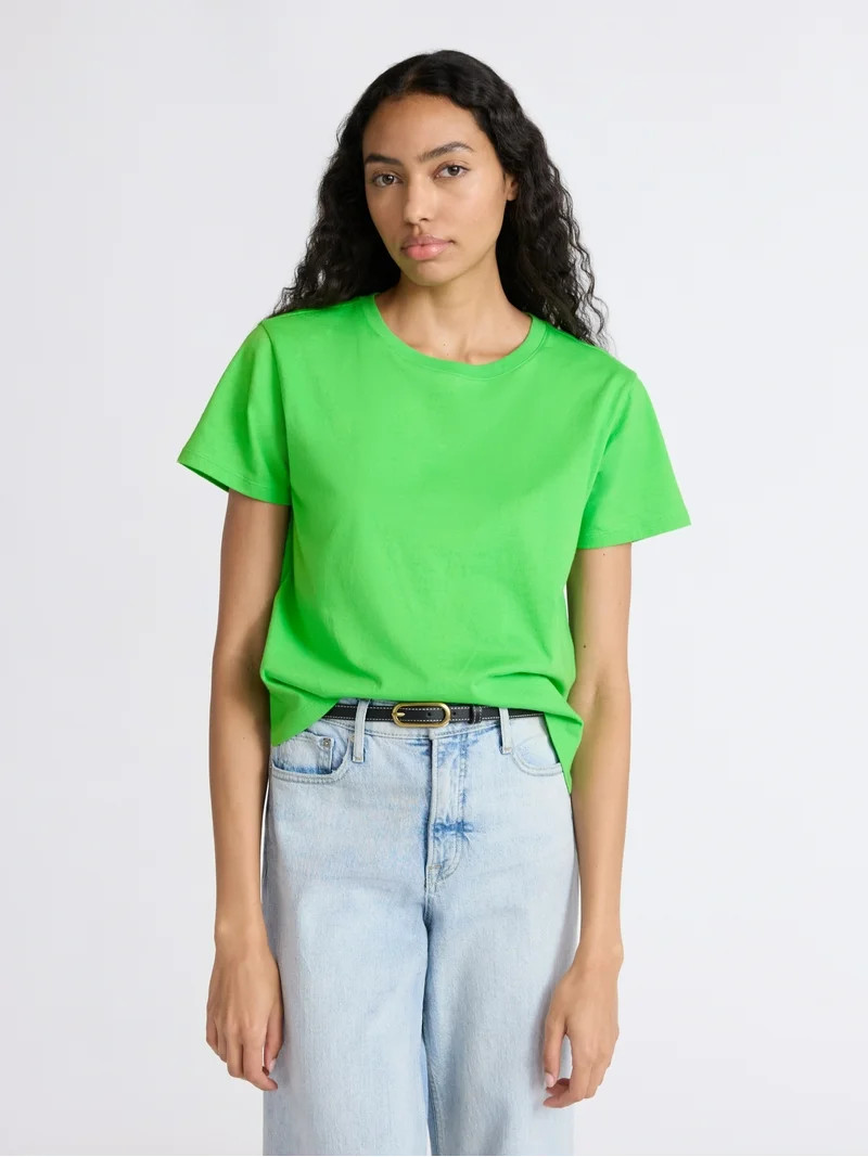 Free Assembly Women's and Women's Plus Cotton Cropped Boxy Tee with Short Sleeves, Sizes XS-4X | Walmart (US)