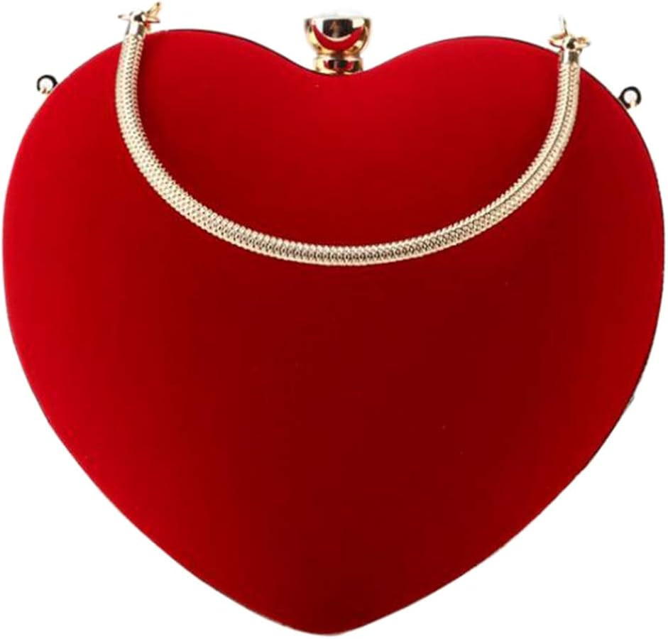 Amosfun Women Portable Handbag Red Heart Shape Clutch Bag Evening Bag without Chain | Amazon (UK)