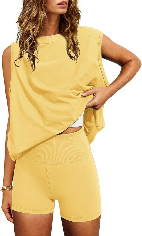 Nirovien Womens 2 Piece Lounge Set Two Piece Matching Set Workout Short Sets Tunic Tops High Wais... | Amazon (US)