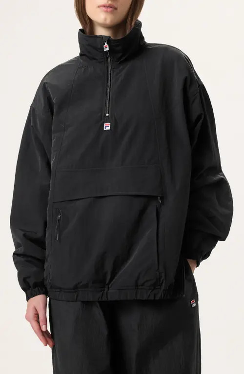 FILA x Hailey Half Zip Nylon Oversize Jacket in Black at Nordstrom, Size Small | Nordstrom
