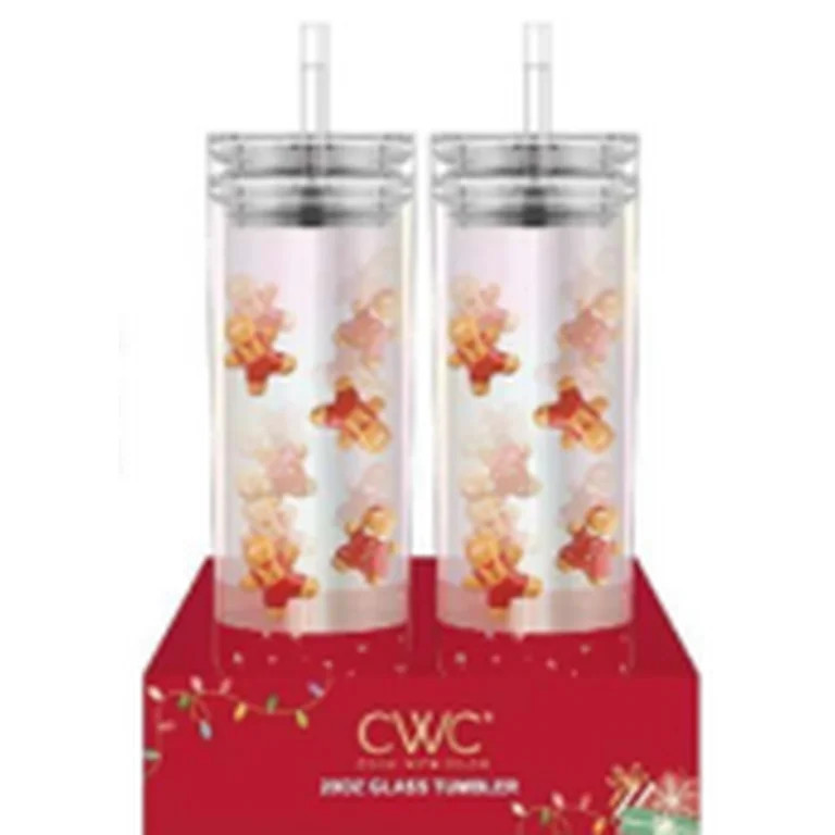 Cook With Color 2-Pack 20oz Glass Holiday Water Bottle with Lid & Straw, Gingerbread | Walmart (US)
