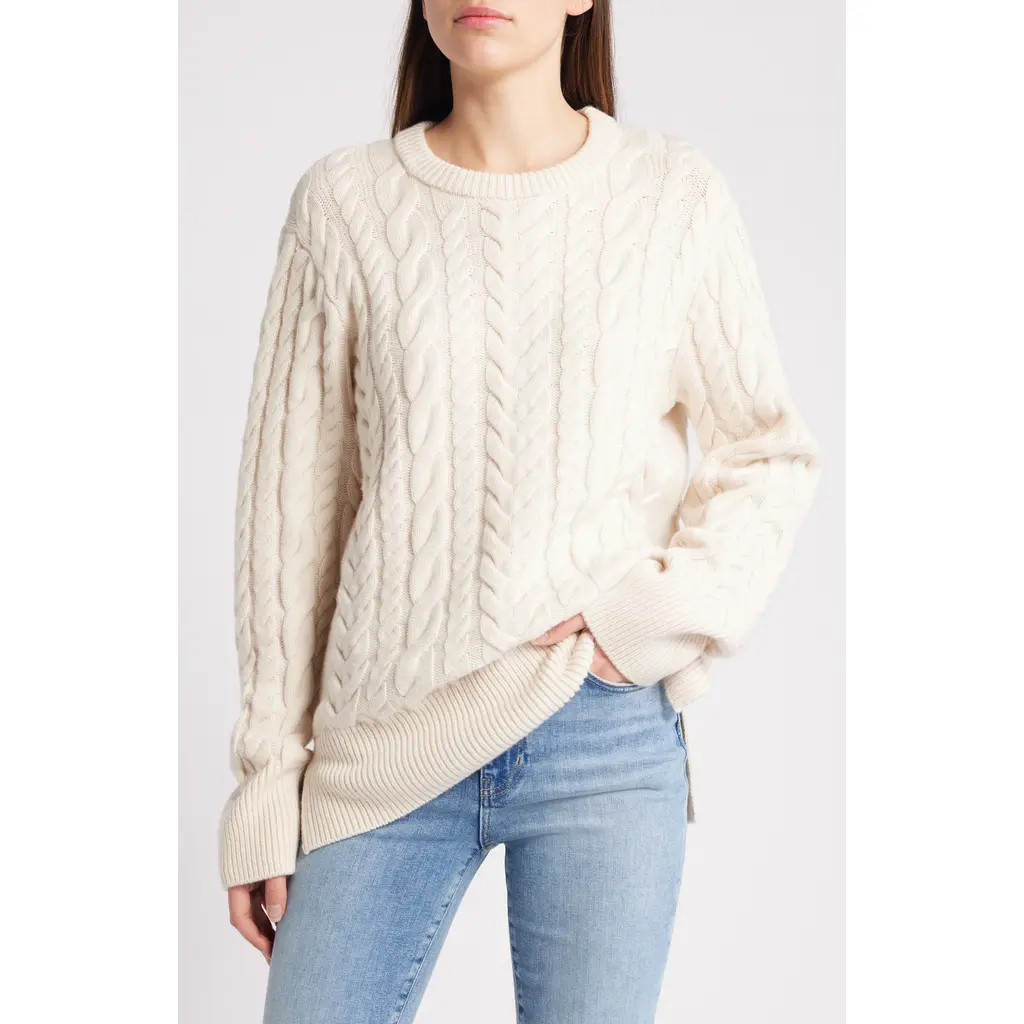 FRAME Oversize Cable Stitch Wool & Cashmere Sweater in Cream at Nordstrom Rack, Size Small | Nordstrom Rack