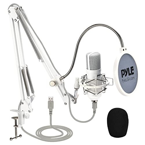 Pyle USB Studio Mic Desk Microphone Streaming Kit Professional Audio Cardioid Condenser Boom Arm Stand, Pop Filter, for Podcast Gaming Setup, Studio, YouTube, Works w/Windows Mac PC | Amazon (US)