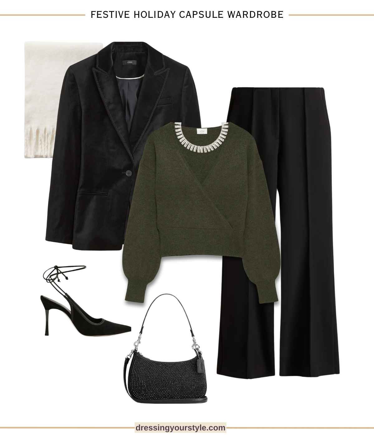 Festive office holiday outfit with olive green sweater, velvet blazer and black wide leg trousers   

#LTKHoliday #LTKSaleAlert #LTKSeasonal