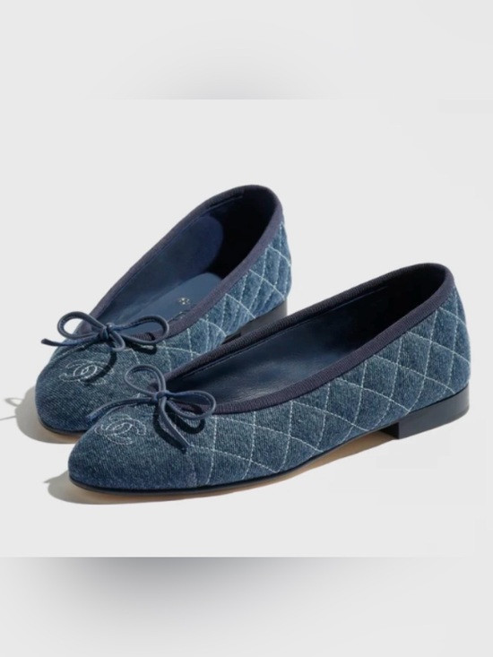 CHANEL Quilted Denim Ballet Flats with Bow - New In Box 37.5 | Poshmark