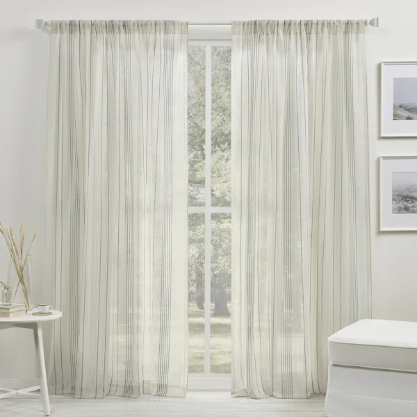Cameron Striped Sheer Rod Pocket Single Curtain Panel | Wayfair North America