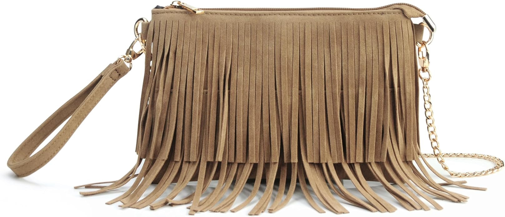 HOXIS Fringe Cross Body Bag Womens Small Shoulder Bag Top Zip Wristlet | Amazon (US)