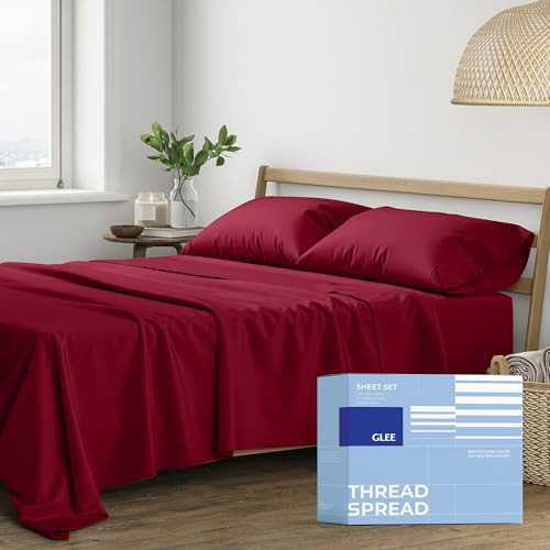 THREAD SPREAD Egyptian Cotton Sheets King Size - Luxury King Size Cotton Sheet Sets 400 Thread Count (4 PC, Burgundy), 16 in Deep Pocket Soft, Cooling & Breathable Sateen Weave Hotel Bed Set | Amazon (US)