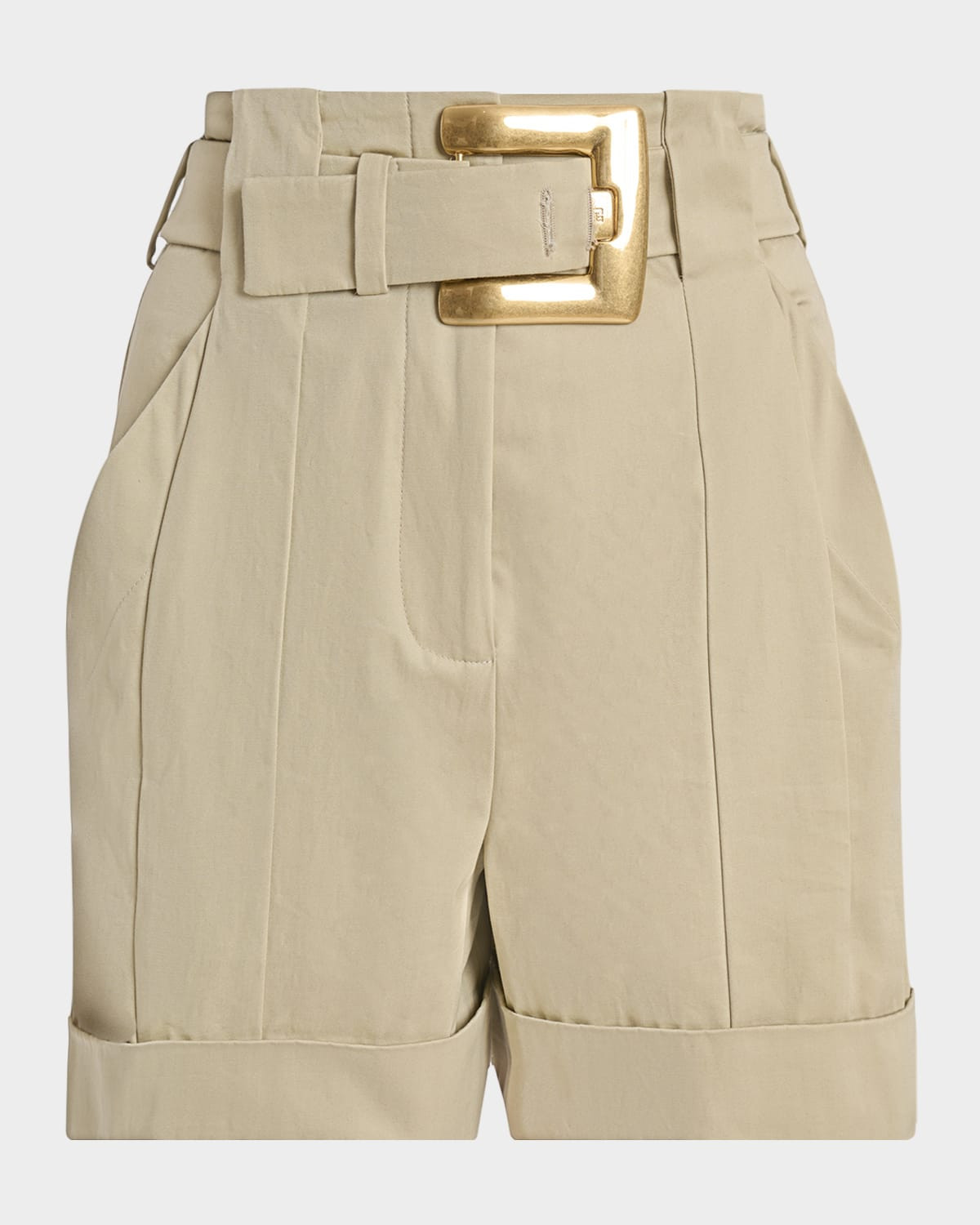 High-Rise Belted Cuffed Shorts | Neiman Marcus