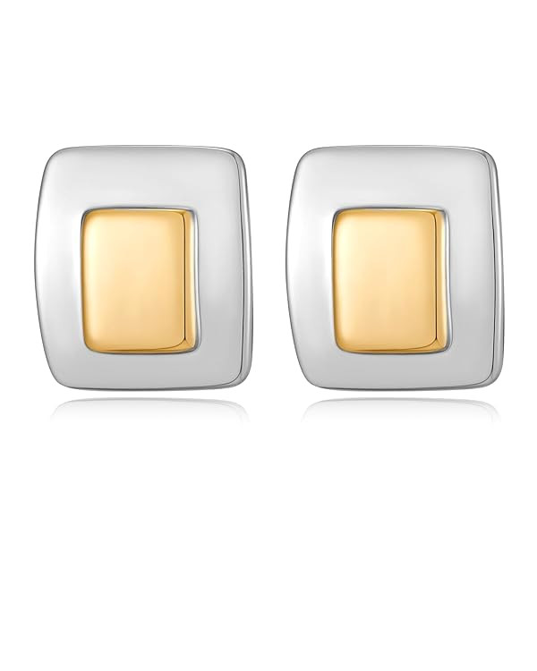 Modern Vintage Curvy Square Earrings for Women Trendy Gold Silver Two Tone Statement Rectangle St... | Amazon (US)