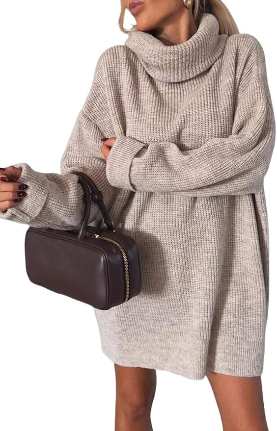 CHARTOU Womens Turtleneck Oversized Long Sweater Dress Tunic Pullover Knit Winter Dresses | Amazon (US)