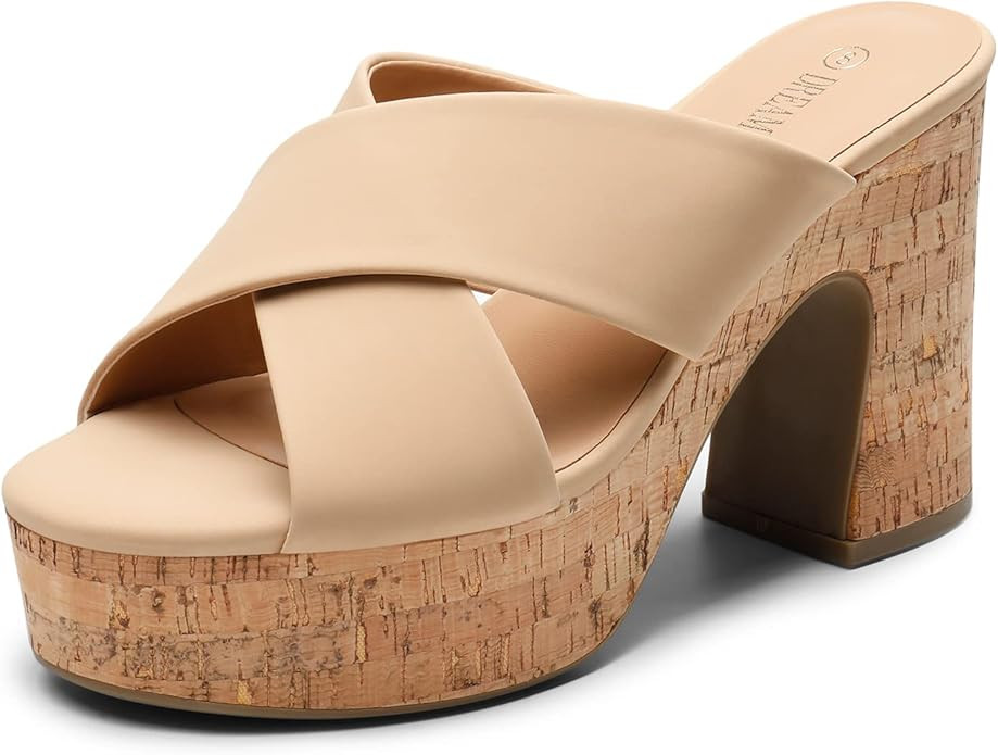 DREAM PAIRS Women's Platform Heels Open Toe Slip on Heels for Women High Chunky Block Wedges Sand... | Amazon (US)