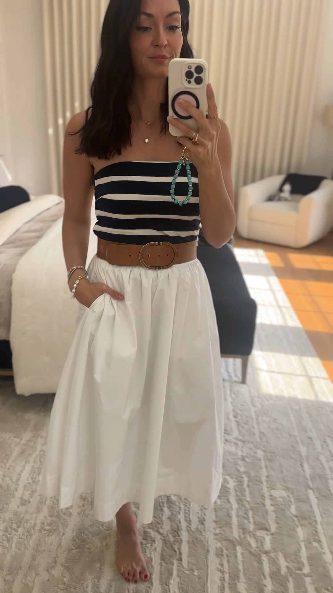 My Sezane belt is super old but I’ve linked similar. Wearing a small in the top and skirt. ❤️