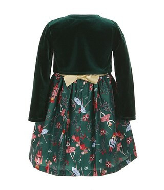 Little Girls 2T-6X Long-Sleeve Velvet Cardigan & Sleeveless Nutcracker-Printed Shantung Fit-And-F... | Dillard's