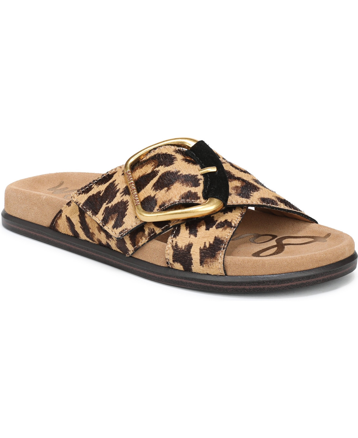 Sam Edelman Women's Darla Slide Flat Sandals - Cyprus Tan Multi Leopard Brahma Hair | Macy's