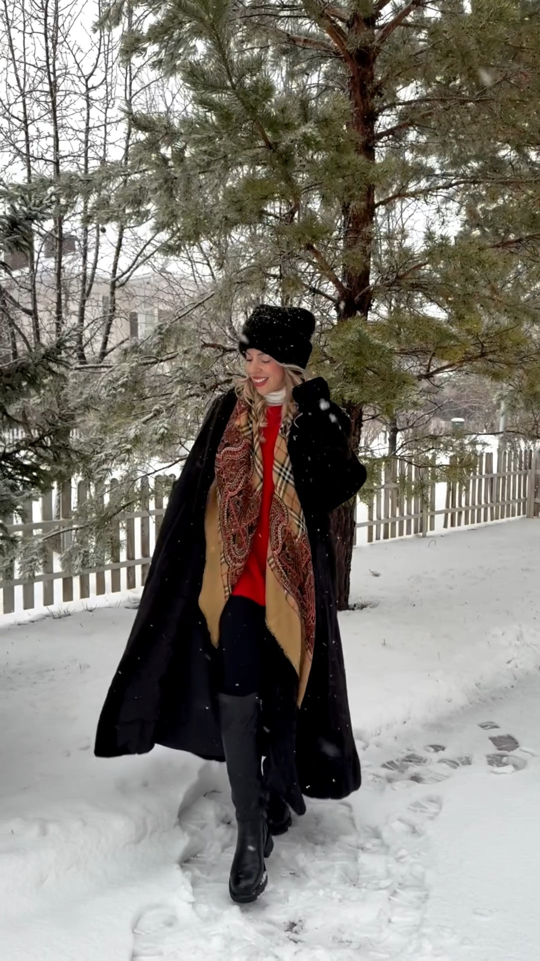 Holiday outfit, snow day outfit, Christmas market, vintage mink fur coat, Burberry plaid scarf, red sweater, Spanx leggings (on sale now!), lug sole riding boots, fur hat 

#LTKSaleAlert #LTKHoliday #LTKFindsUnder100