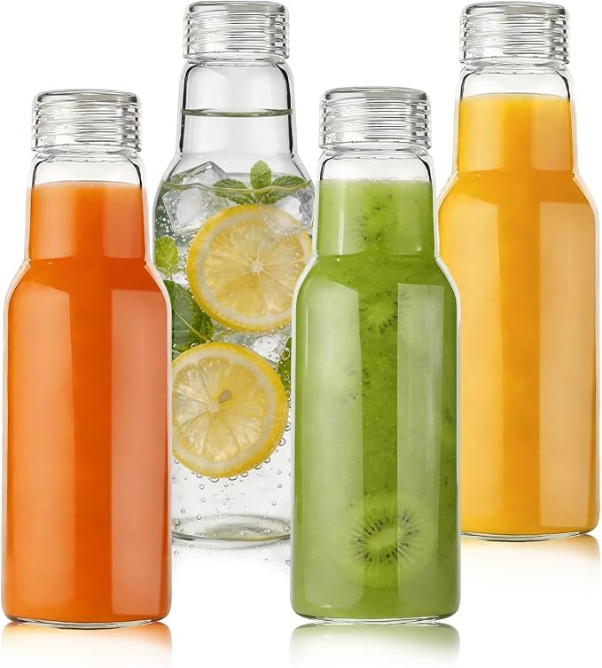 Glass Water Bottles with Lids 4 Pack, 16oz Glass Juice Bottles Resealable Drinking Glasses Tumble... | Amazon (US)