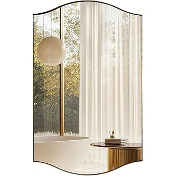 ANDY STAR 30"x48" Scalloped Mirror，Brushed Gold Rectangle Bathroom Mirror with Curved Edge Stai... | Amazon (US)
