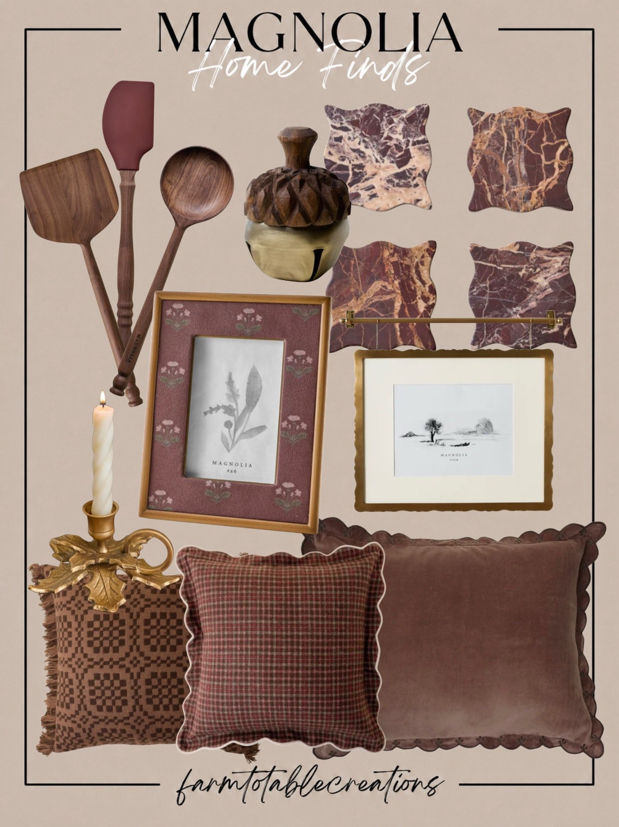 Magnolia Fall Home Finds 🍂🤎

These Magnolia finds are giving all the warm, collected fall-home vibes! Rich burgundy and chocolate tones, warm wood, antique-inspired brass, plaid, and scalloped details create such a cozy layered look. I love how these pieces feel seasonal without being overly themed, making them easy to enjoy well beyond fall.

From the marble accents and beautiful frames to the textured pillows and classic kitchen pieces, these finds are perfect for adding a little warmth and character throughout your home.

Follow @farmtotablecreations on Instagram for more cozy home finds and trending decor.

#LTKHome #MagnoliaHome #Magnolia #FallDecor #FallHome #CozyHome #HomeDecor #AutumnDecor #FallFinds #CozyDecor #TraditionalDecor #CollectedHome #WarmAndCozy #HomeInspo #LTKFinds

#LTKHome #LTKSeasonal