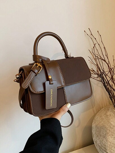 New Stylish Simple Plaid Patchwork Handbag Tote Shoulder Crossbody Bag | SHEIN