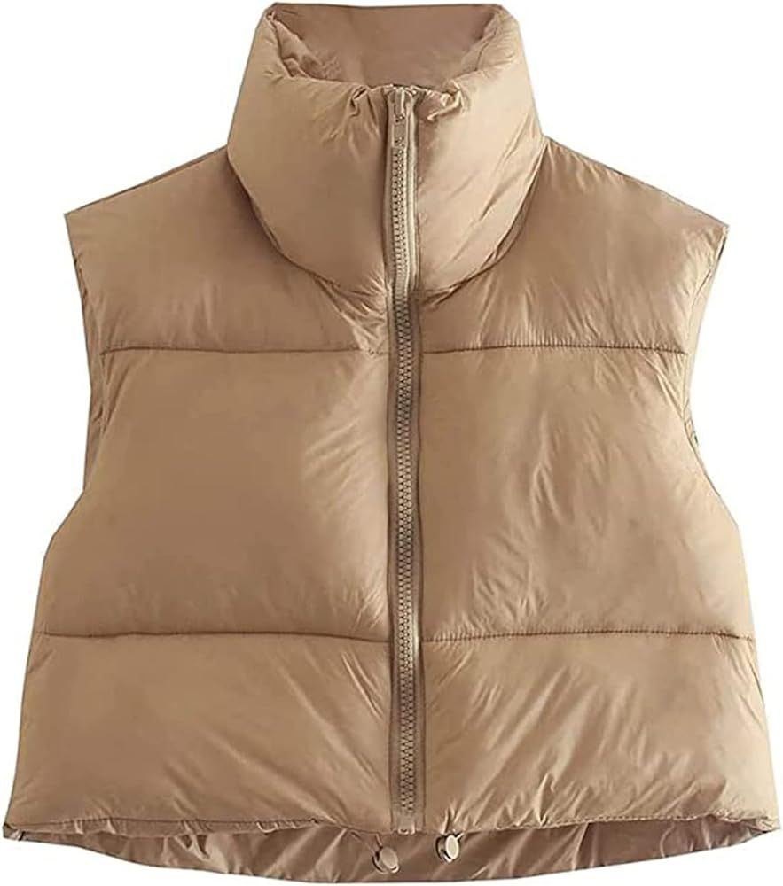 FSCONAGE Women Puffer Vest Vintage Crop Sleeveless Lightweight Cotton-Padded Zipper Crop Short To... | Amazon (US)