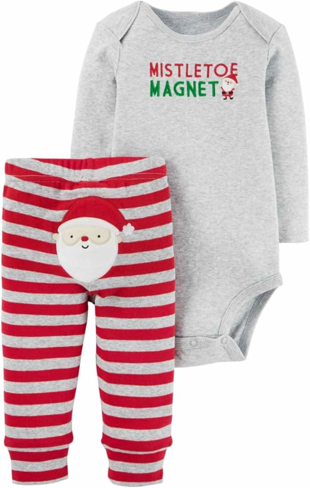 Carter's Infant Boys Mistletoe Magnet Santa Bodysuit Creeper Pants Set Outfit | Amazon (US)