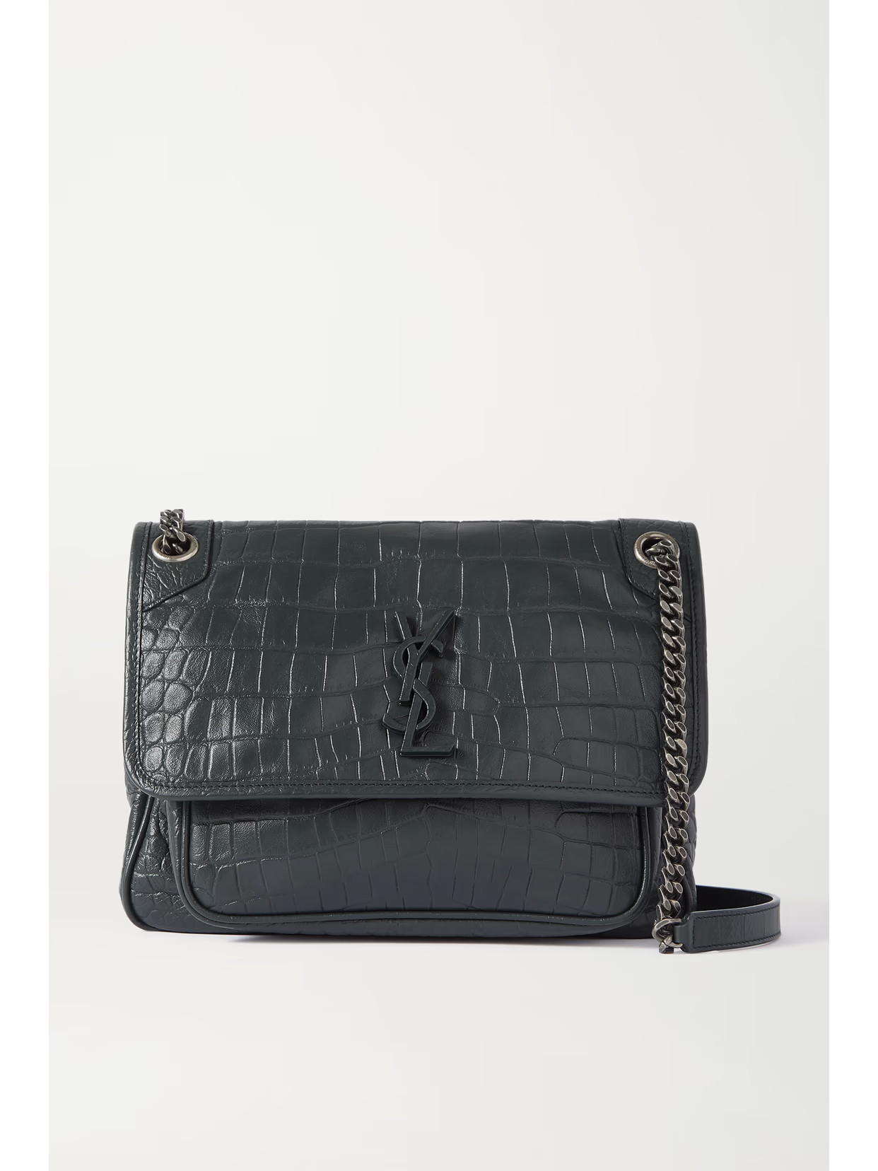SAINT LAURENT - Niki Medium Croc-effect Leather Shoulder Bag - Green | NET-A-PORTER (UK & EU)