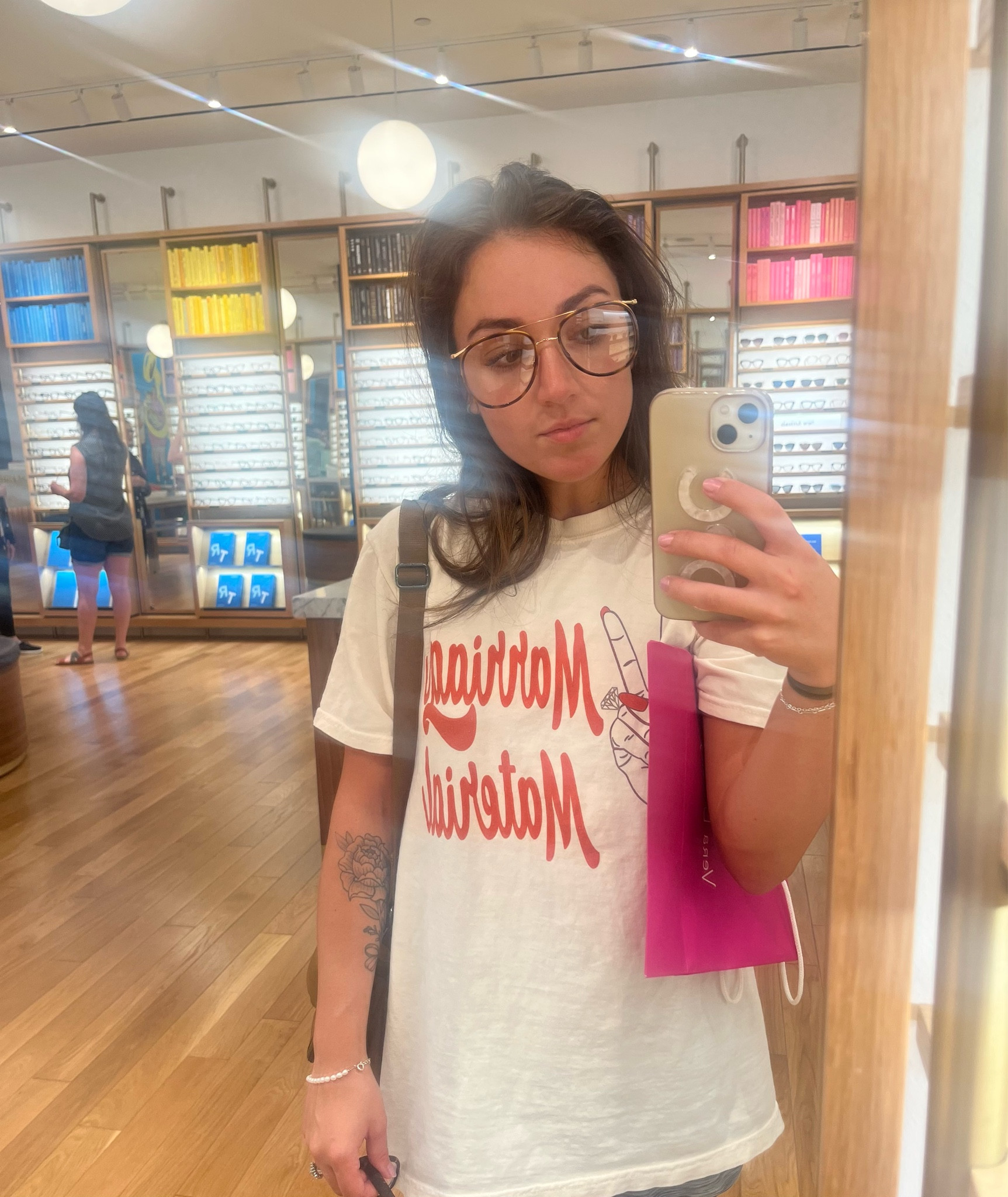 Prescription+blue light glasses, custom phone case, lulu crossbody festival bag, wifey shirt