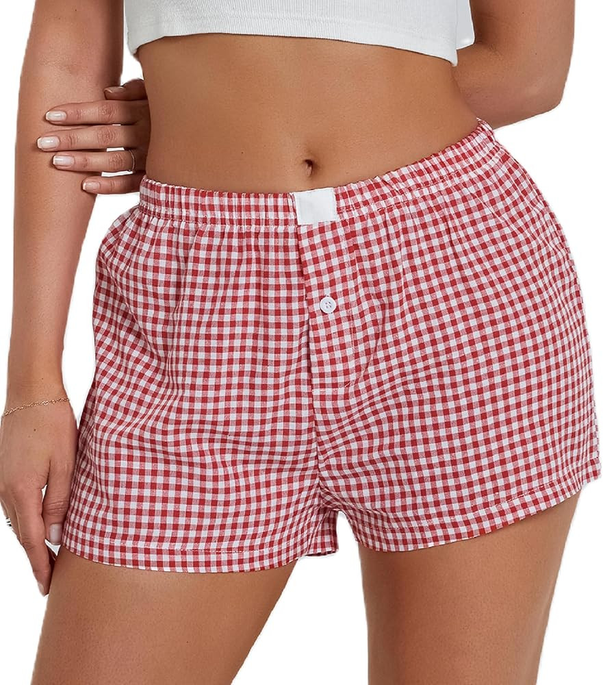 NUFIWI Women Y2k Pajamas Shorts Gingham Cute Pj Short Pants Plaid Lounge Shorts Sleep Bottoms Ela... | Amazon (US)