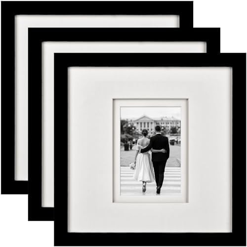 12x12 Square Picture Frame Matted to 5x7, Double Floating Ivory Mat, Black Photo Frame with Polis... | Amazon (US)