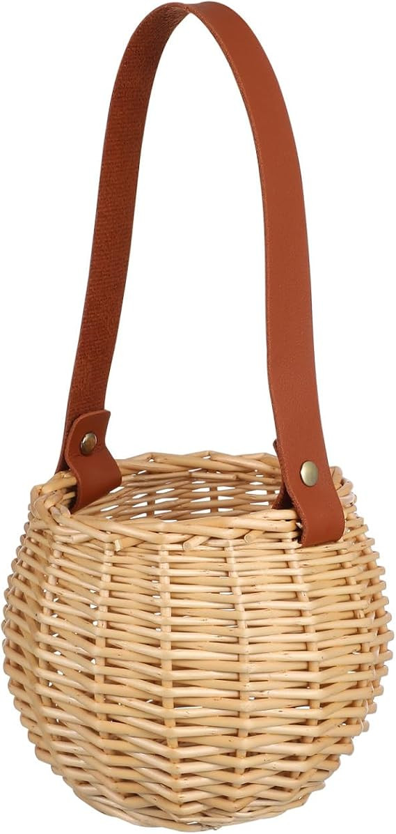 1Pc Wicker Woven Baskets with Leather Handle Wedding Flower Girl Baskets Candy StorageBasket for ... | Amazon (US)