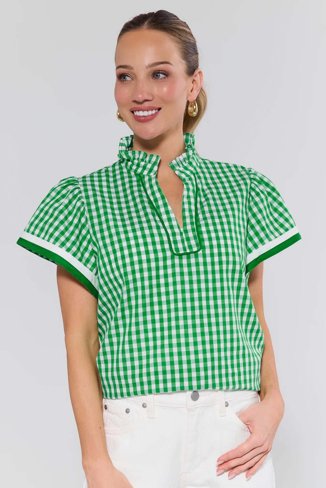 Green Gingham Short Sleeve Top | Avara