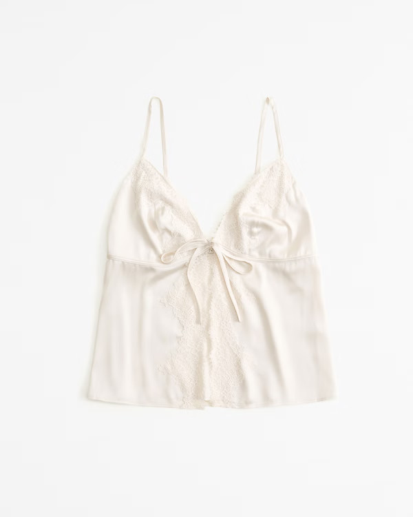 Lace and Satin Tie-Front Cami | Abercrombie & Fitch (US)