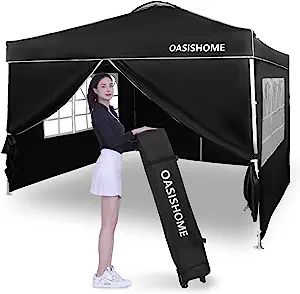 OASISHOME Pop-up Gazebo Instant Portable Canopy Tent 10'x10', with 4 Sidewalls, Windows, Wheeled ... | Amazon (US)