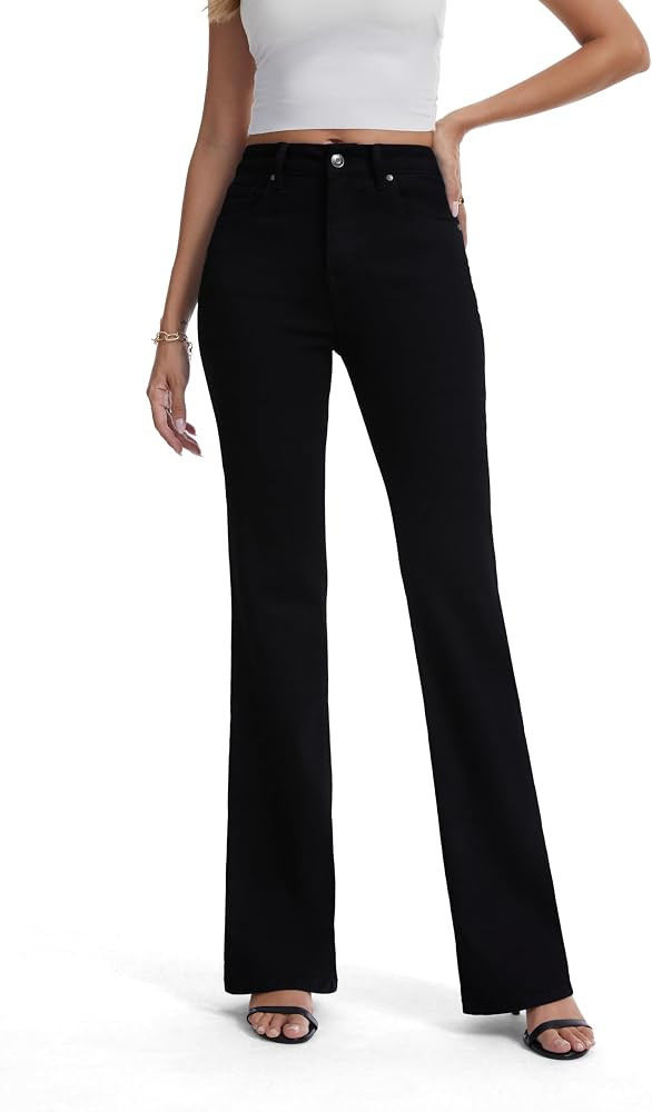 FLYING BANANA Women's High Rise Wide Leg Baggy Stretchy Loose Flare Bell Bottom Denim Jeans | Amazon (US)