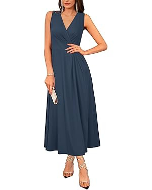 Newshows Womens 2025 Formal Evening Gowns Maxi Dress Cocktail Party V Neck Sleeveless Wedding Gue... | Amazon (US)