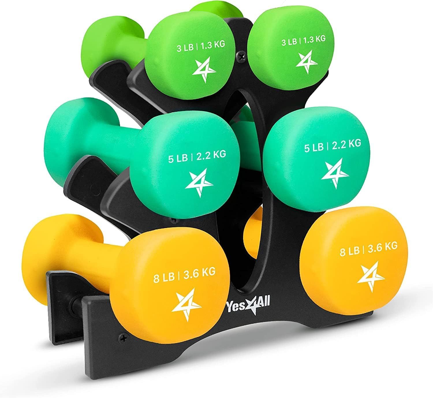 Yes4All Neoprene Coated Dumbbells Hand Weight Sets of 2, Arm Weights For Women - Multiple Weight ... | Walmart (US)