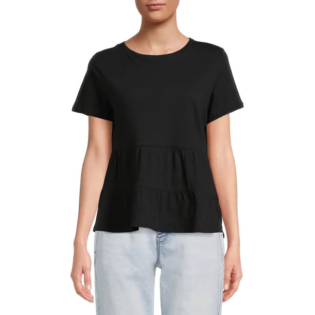 Time and Tru Women's Short Sleeve Peplum T-Shirt - Walmart.com | Walmart (US)