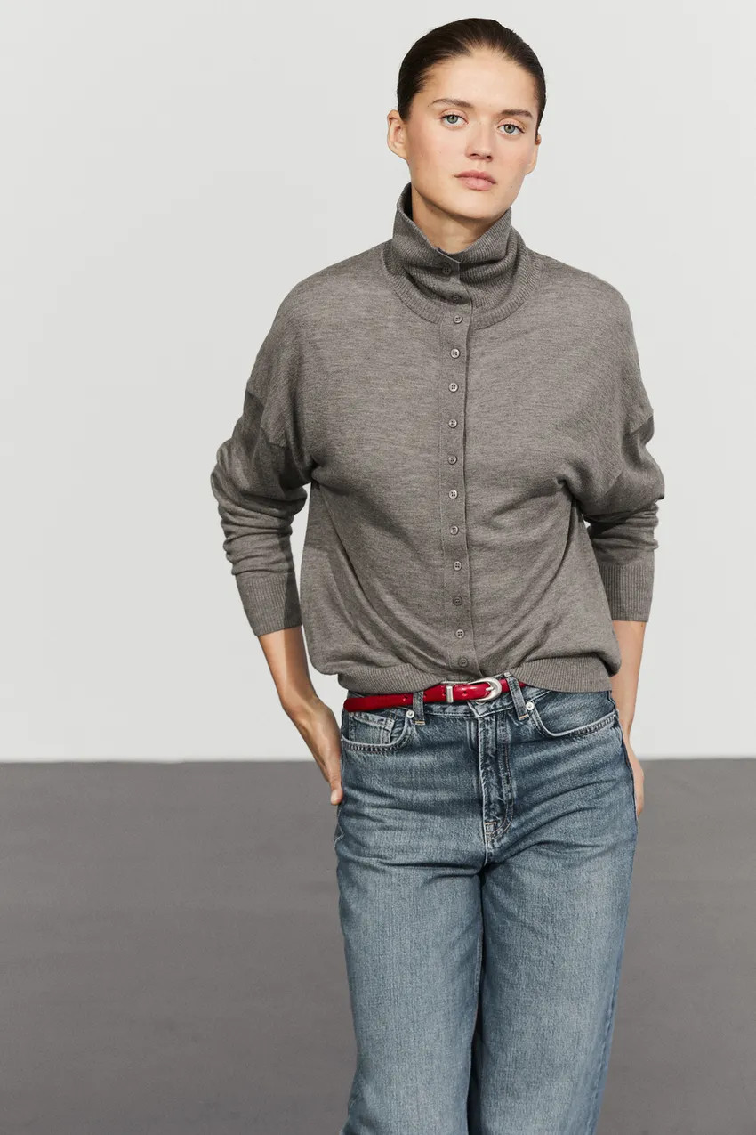 Turtleneck cardigan with button detail | Massimo Dutti US