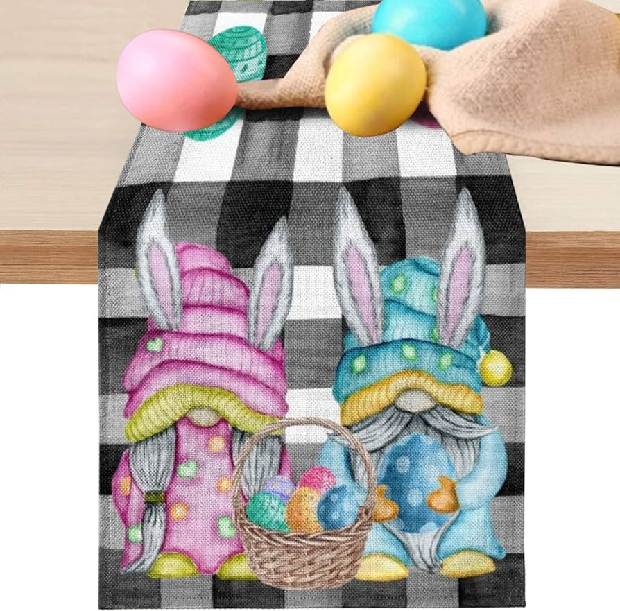 Jbralid Easter Bunny Gnomes Table Runner 72 Inches Long Buffalo Plaid Eggs Spring Holiday Kitchen... | Amazon (US)