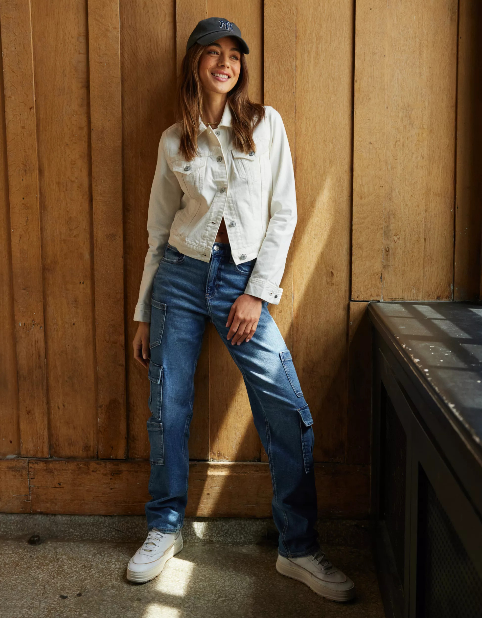 AE Stretch Super High-Waisted Baggy Straight Cargo Jean | American Eagle Outfitters (US & CA)