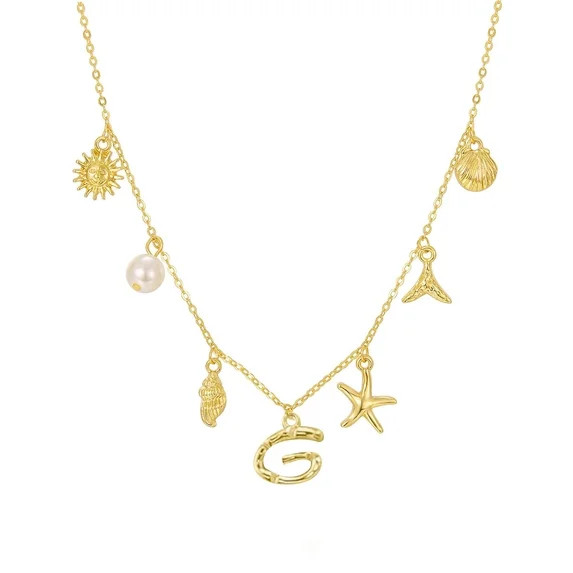 Boho Summer Beach Jewelry Charm Necklace for Women - 26 Initial Seashell Gold Pendant Necklaces | Walmart (US)