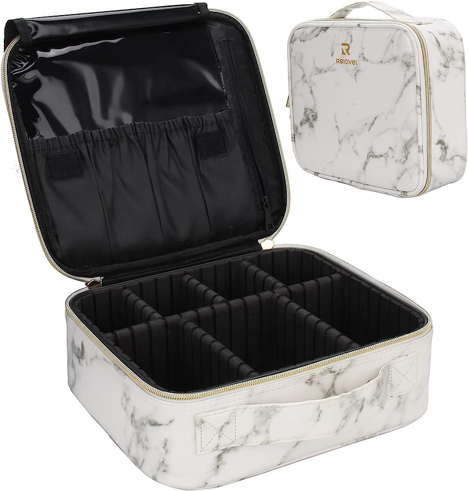 Relavel Travel Makeup Train Case Makeup Cosmetic Case Organizer Portable Artist Storage Bag with Adj | Amazon (US)