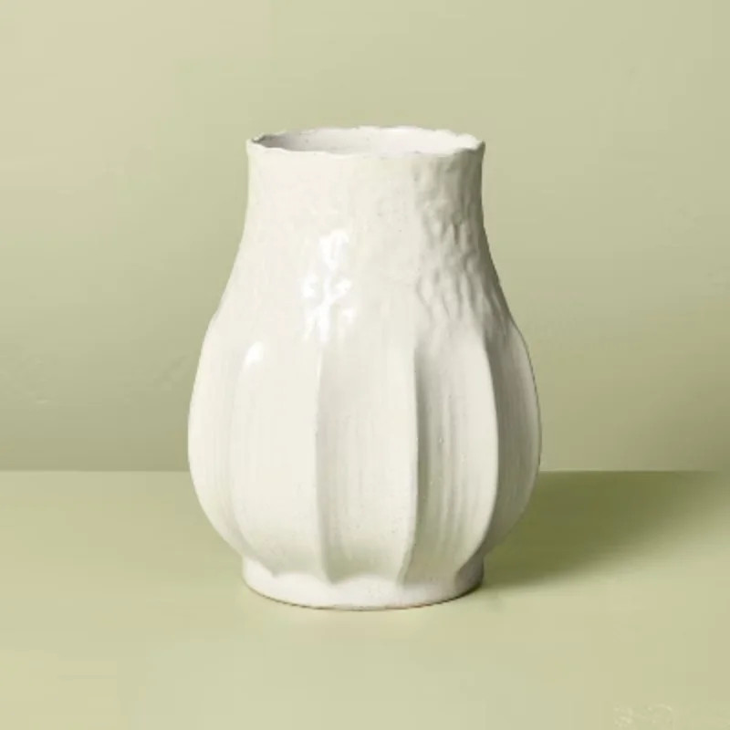 12" Pleated Ceramic Vase Sour Cream | Walmart (US)