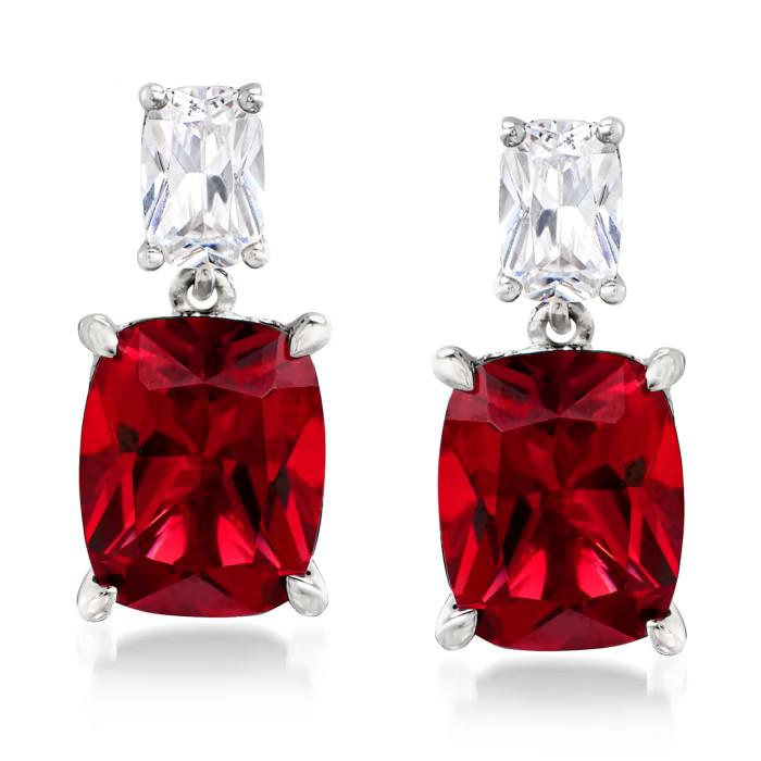 8.50 ct. t.w. Simulated Ruby and 1.10 ct. t.w. CZ Drop Earrings in Sterling Silver | Ross-Simons