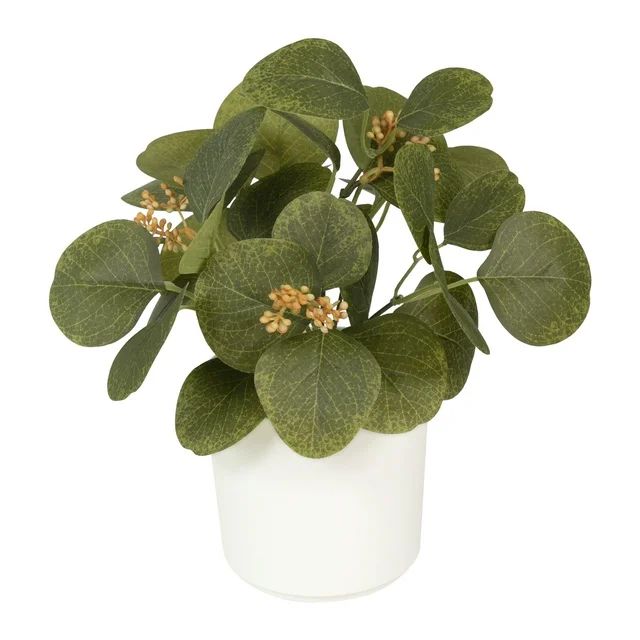 Mainstays Fall 9" Artificial Green Eucalyptus Greenery Plant in White Pot | Walmart (US)