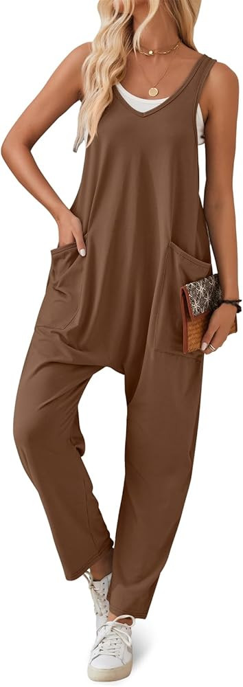 Jumpsuits for Women Casual Rompers Sleeveless Loose Strap Baggy Overalls Jumpers with Pockets | Amazon (US)